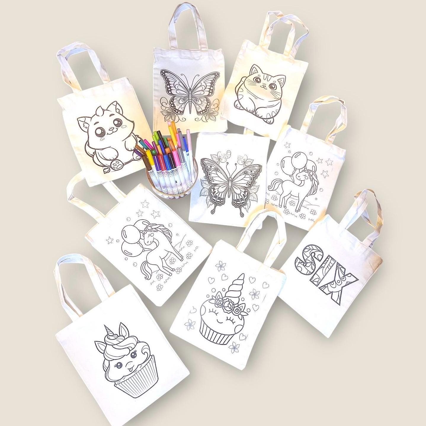 birthday party tote bags with small pouch, birthday party favors, birthday party activity